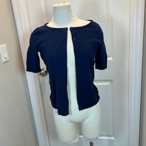 Talbots Navy Blue Lace Trim Cropped Cardigan Sweater XS
